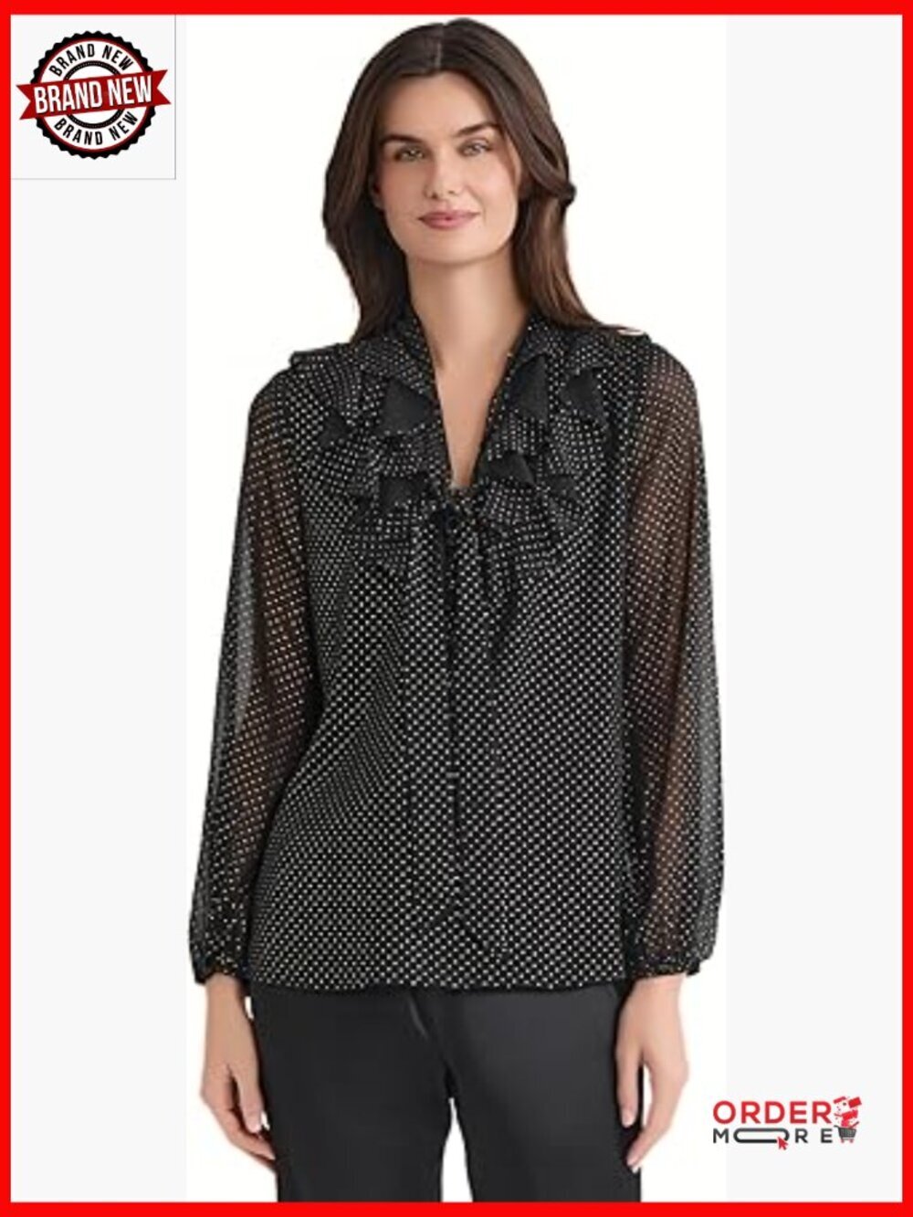 Long Sleeve Tie-Front Ruffled Tunics for Petite Business Casual Office Top